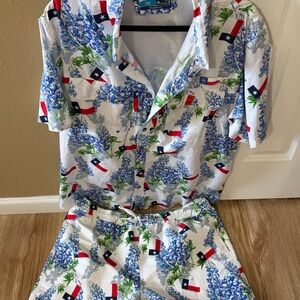 Magellan Texas Flag Print and Bluebell Shirt and Shorts Set